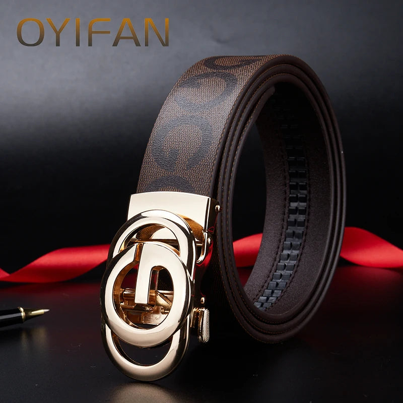 Men's genuine leather belt, ratchet belt, fashionable designer belt, men's popular style, high-quality genuine cowhide, durable