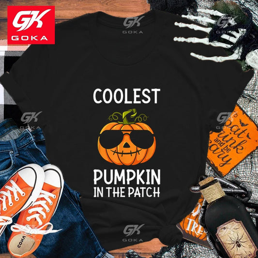 Hot Halloween Coolest Pumpkin in The Patch Printed Cotton T Shirt for Women's Short Sleeve Round Neck Casual T Shirts.  S-3X