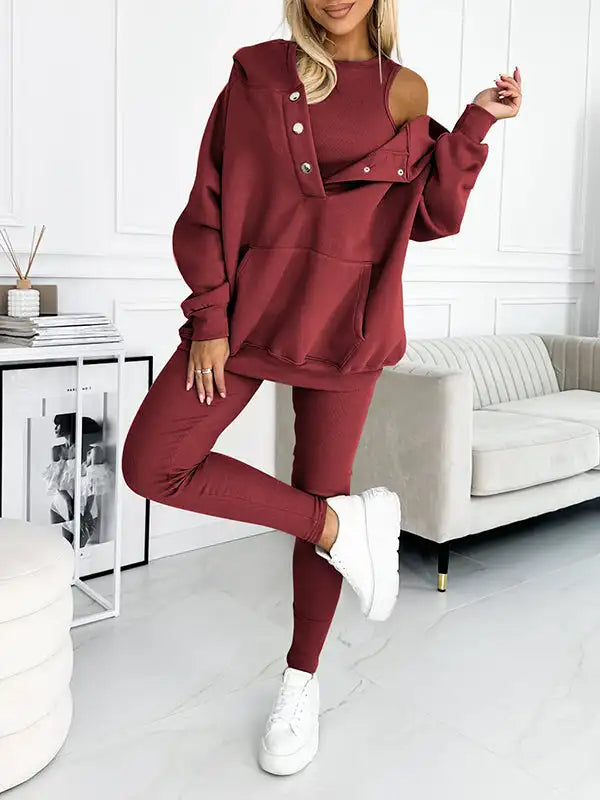 Women's Casual Loose Sport Suit Two-piece Fashion Solid Long Sleeved Hoodie And Sport Long Pant Set.  M-3X