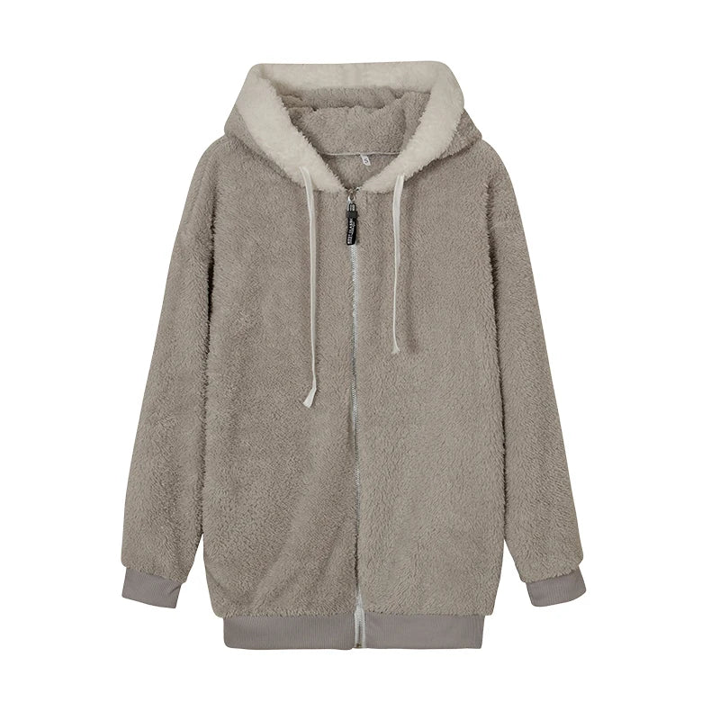New Style Autumn And Winter Loose Plush Zipper Hooded Jacket Woman.  S-5X