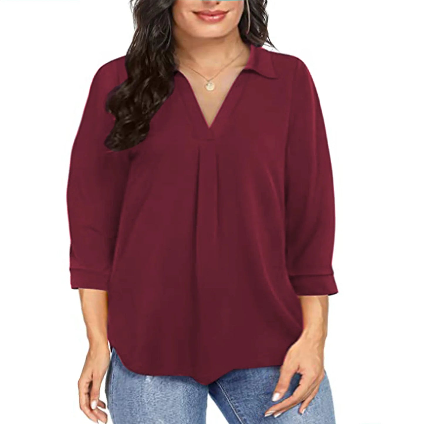 Women's Plus Size loose V-neck shirt top