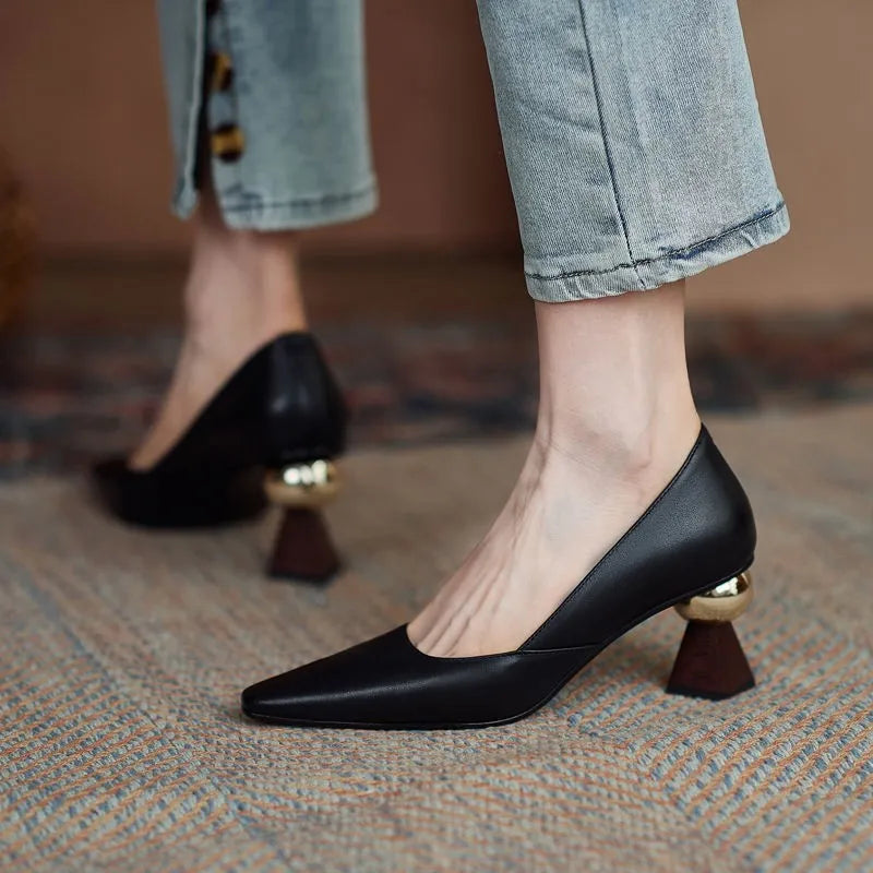 Handmade Leather Women Pumps Sexy Pointed Toe Chic Stylish Dress Shoes