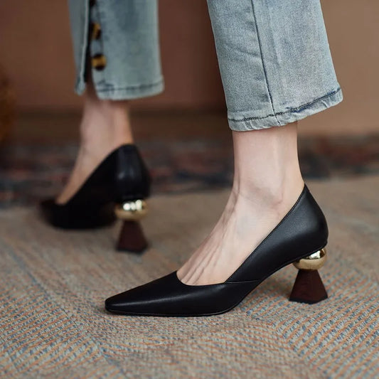 Handmade Leather Women Pumps Sexy Pointed Toe Chic Stylish Dress Shoes