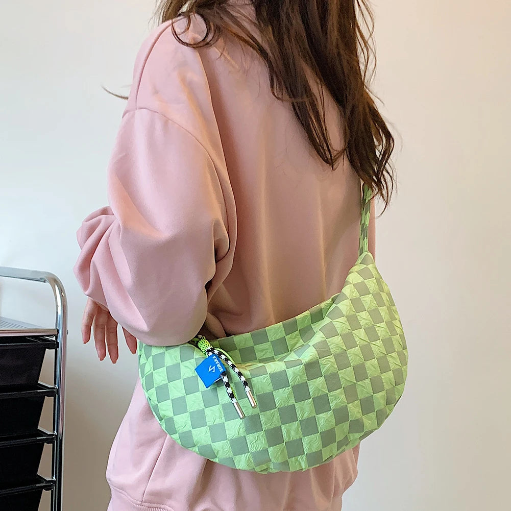 Plaid Women Messenger Bag Fashion Half Moon Crescent Casual Simple Lightweight Large Capacity
