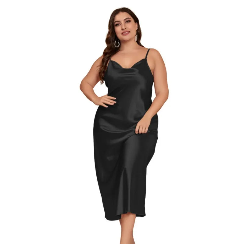 Quality Curvy Size Summer Thin Solid Colour Sleepwear Luxury Imitation Silk.