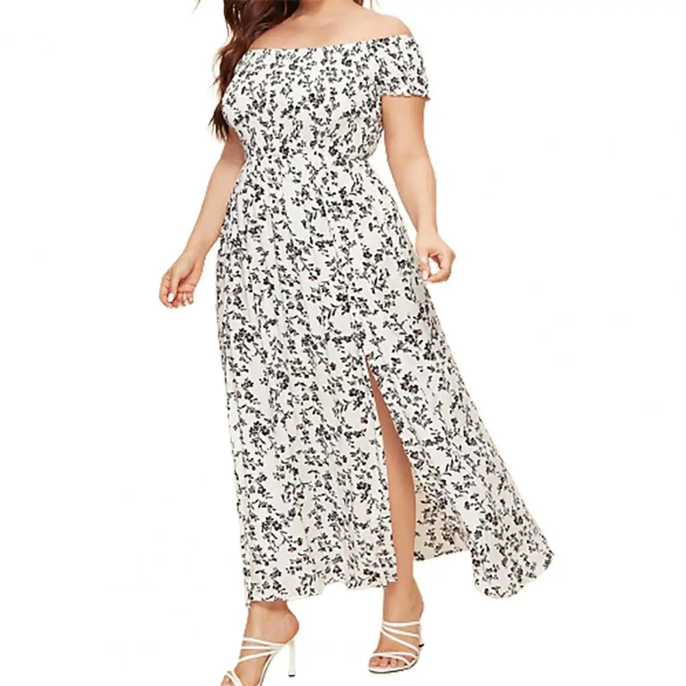 Curvy Size Long Off The Shoulder Maxi Dress Bohemian Style.