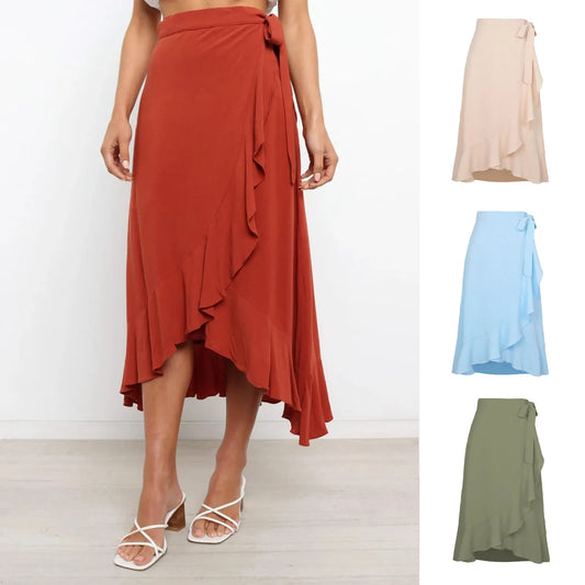 Women Summer Irregular Solid Colour Skirt.  S-XL