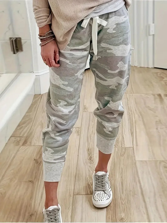 Plus Size 1XL-5XL Women's Fashion Camouflage Print Jogger Comfortable Loose Casual Drawstring Athletic Pants