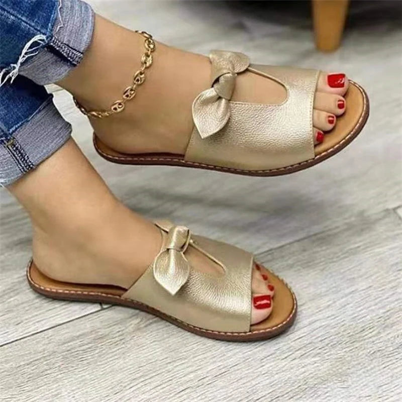 Summer Women Sandals Fashion Bow Slip-On Casual Open Toe Anti-Slip Sandals