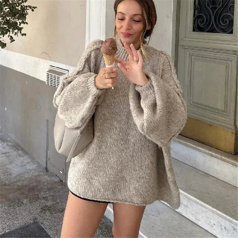 Womens Oversized Sweater Chunky Knit Pullover Cable Mock Neck Fall Sweater Pullovers Trendy Winter Clothes.  S-L