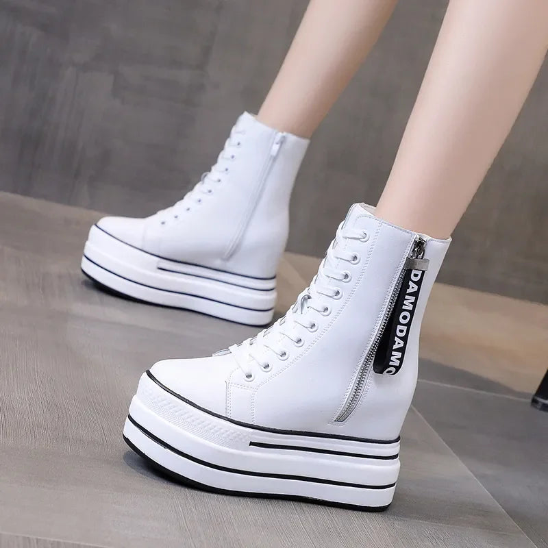 Trendy Women High Top Platform Zip  Ankle Sneakers Femme Chaussures Femmes