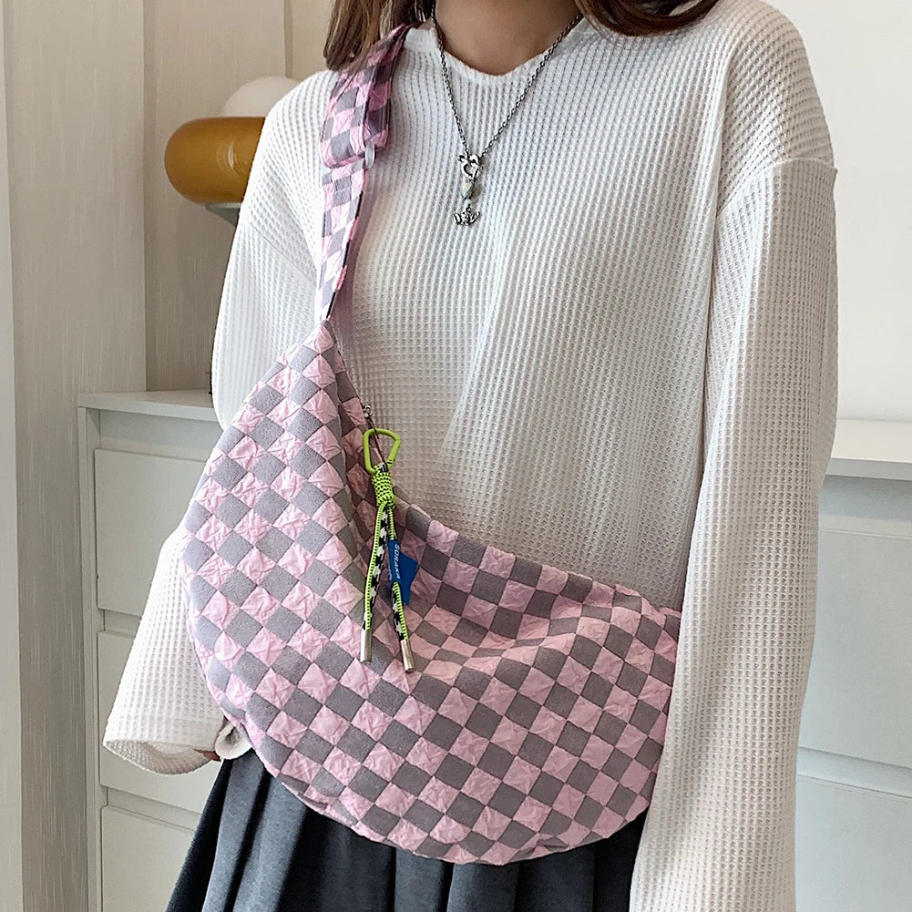 Plaid Women Messenger Bag Fashion Half Moon Crescent Casual Simple Lightweight Large Capacity