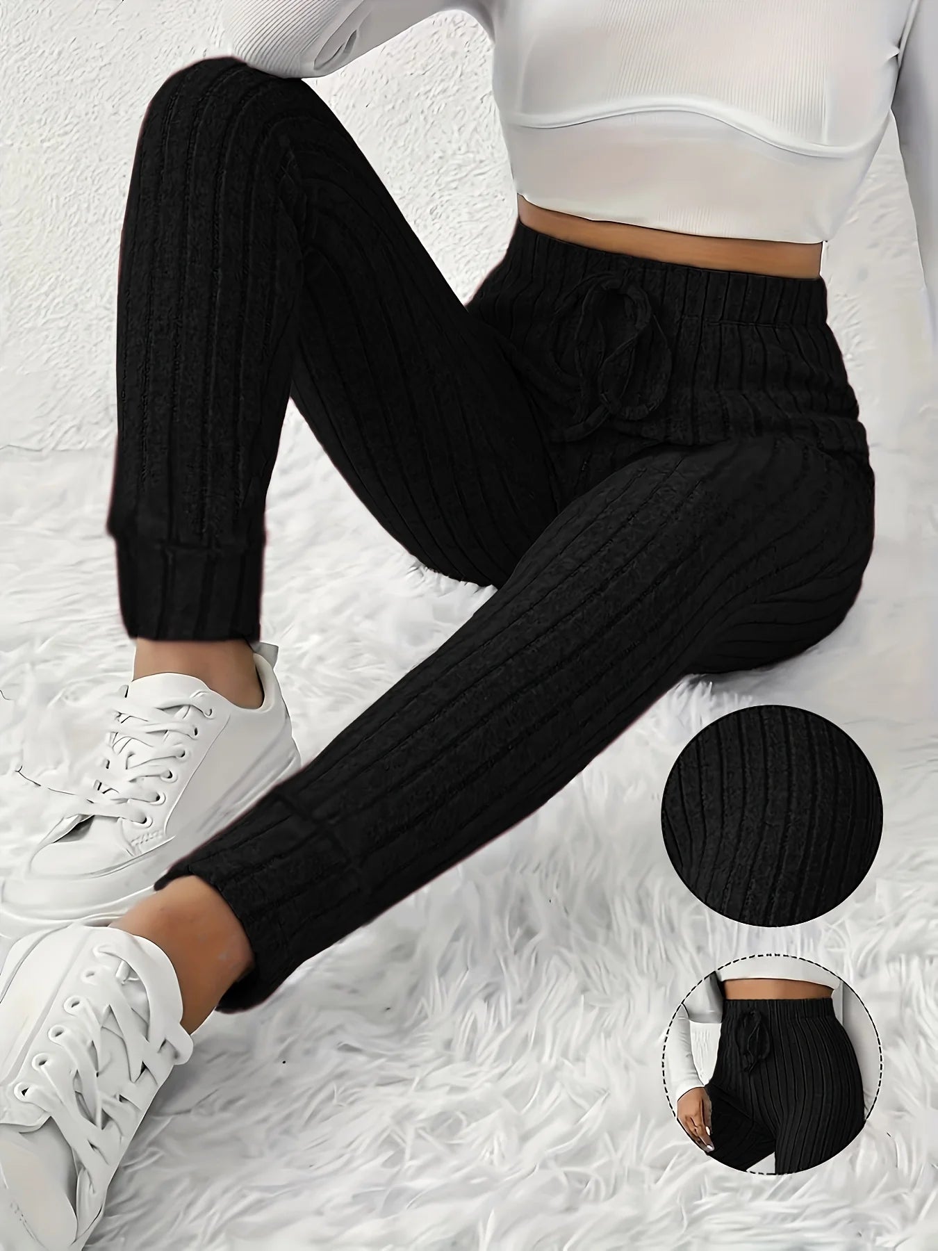 Women's straight-leg slim-fit pants with a tightened waistband and tapered leg design, comfortable and fashionable everyday wear.  XS-2X
