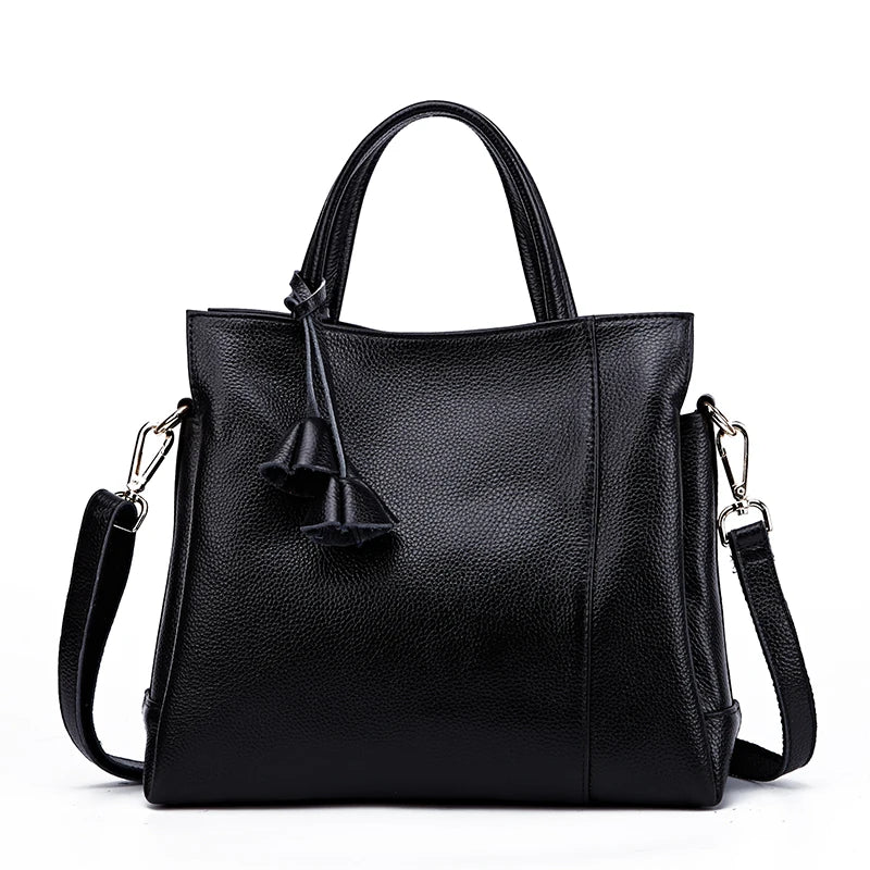 Cowhide women's handbag casual versatile black daily commuting single shoulder cross-body tote bag