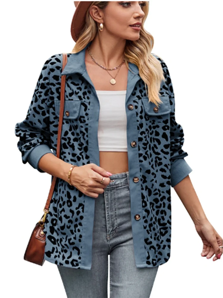 Long Sleeved Leopard Print Cardigan Button Up High Street Fashion .  S-XXL