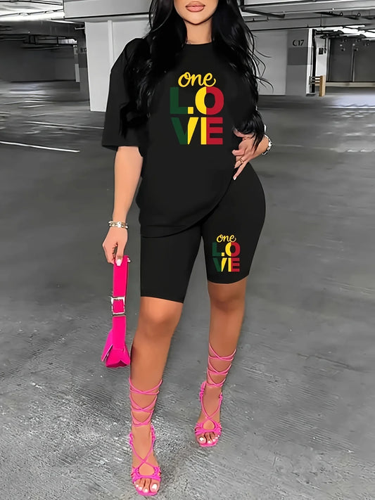 High Quality One Love Printing Women Breathable Soft 2 Piece.  S-3XL