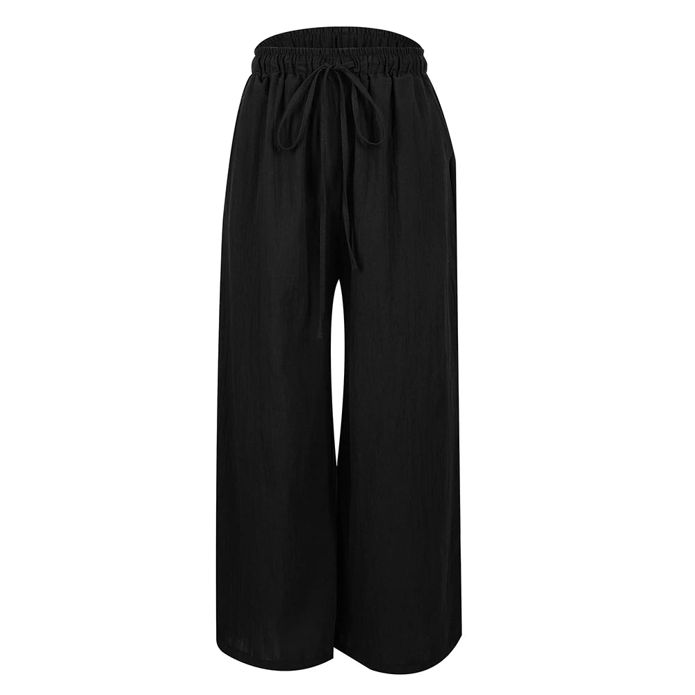 Plus Size High Waist Long Pants for Women Solid Casual Wide Leg Trousers