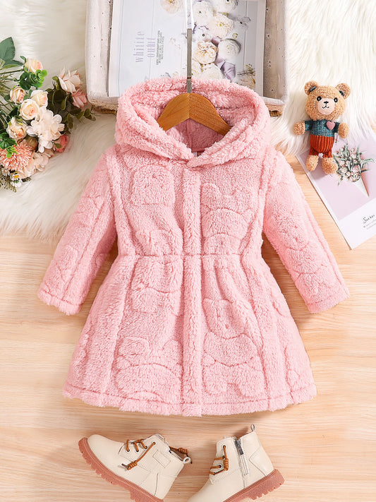 Girls spring and autumn children's fashion home casual warm pink velvet hooded coat 4-8Y1