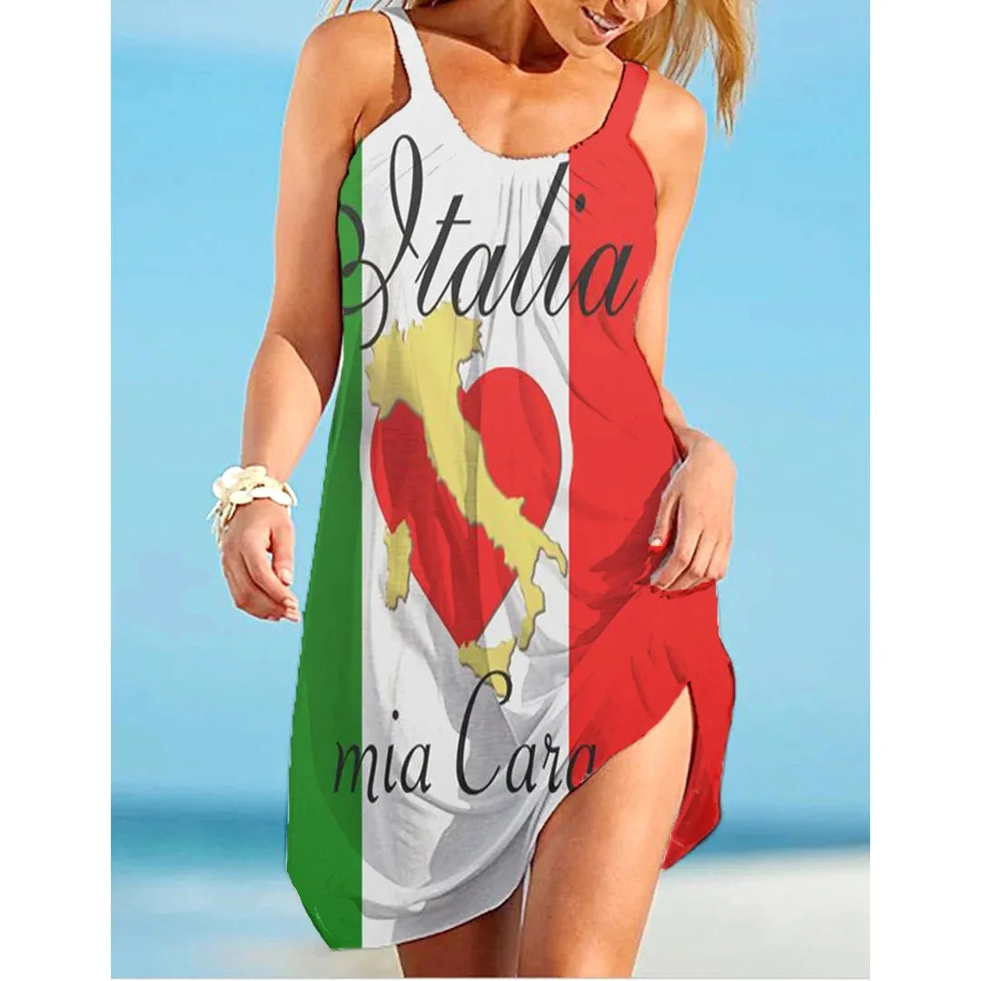 Italy and Portugal Flag Dress Women Fashion Dress Bohemian Midi Sundress