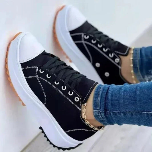 Women's Quality Canvas Sport Shoes Breathable Casual Female Thick Sole Lace-Up Vulcanized Shoes