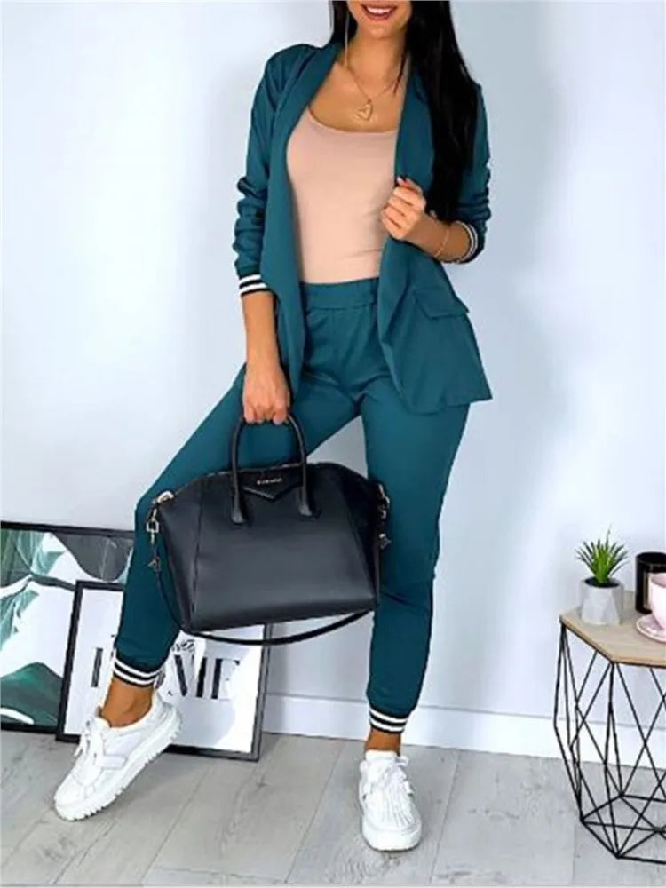 Fashion Long Sleeve Blazer 2 Piece Set Slim Fit Suit.  S-2X