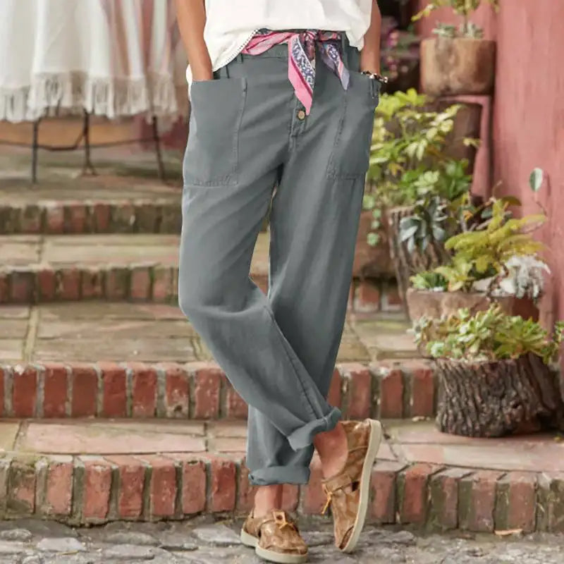 Women's New Casual Pants With Button Cotton And Linen Loose Casual Solid Colour Comfortable Loose Fit Cropped Pants.  S-3X