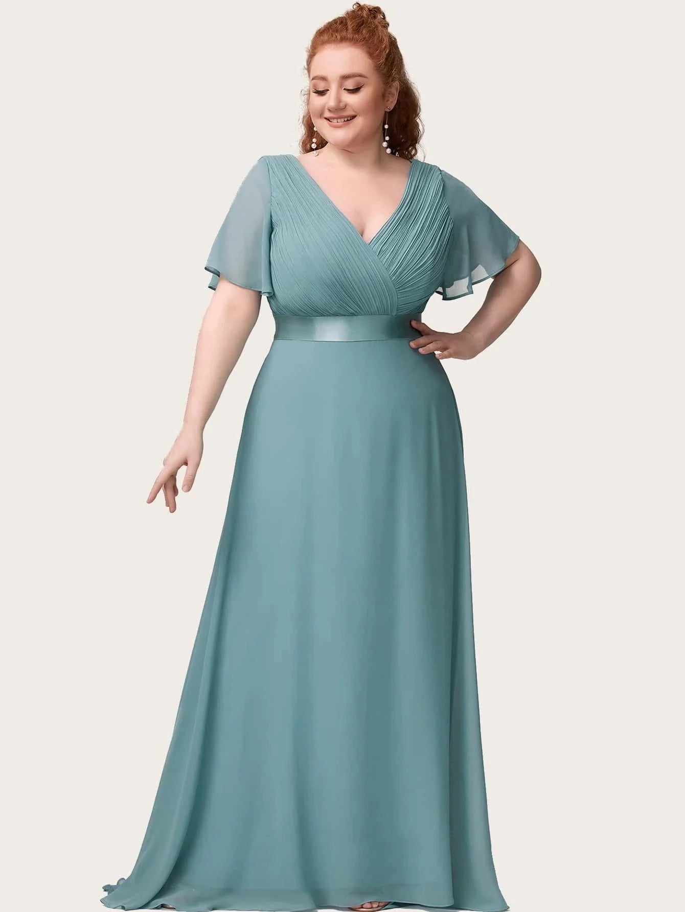 New Women Evening Long Elegant A Line V Neck Chiffon Formal Party Dress.  S-2XL