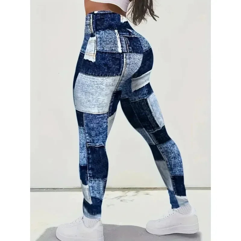 Women's Plus Size 1XL-5XL Casual Sport Pants Casual Slim Fit Imitation Denim Tight High Waist Leggings