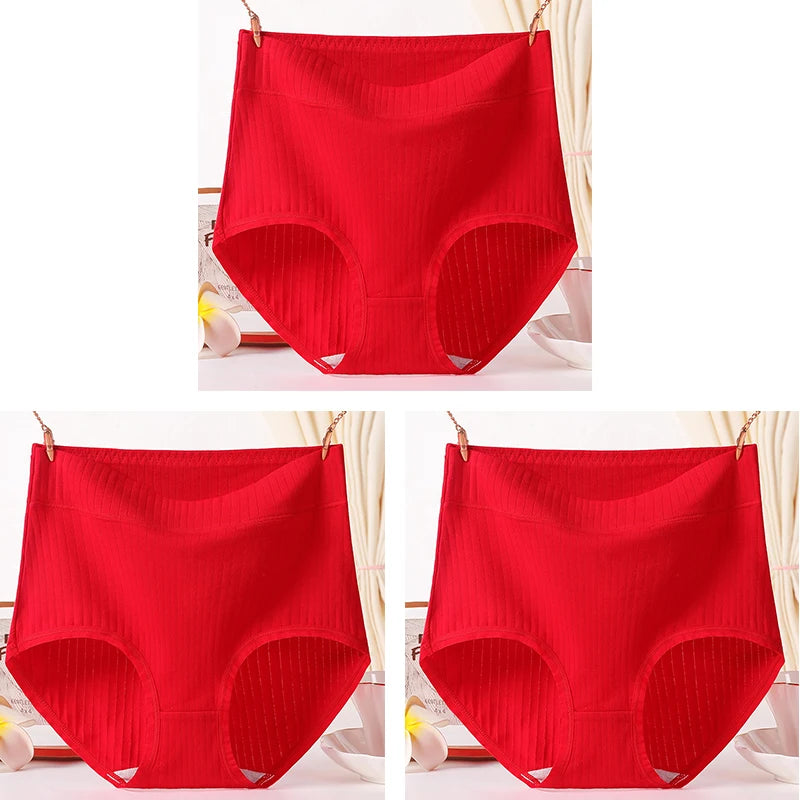 3pcs Ladies Plus Size High Quality Cotton Panties High Waist Breathable Briefs Solid Colour.