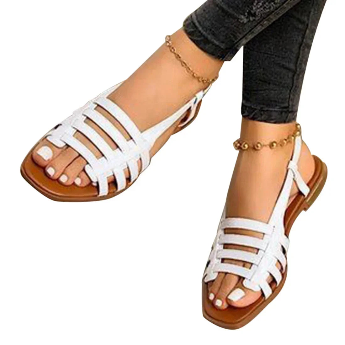 Woman Summer Hollow Out Roman Gladiator Open Toe Flats.