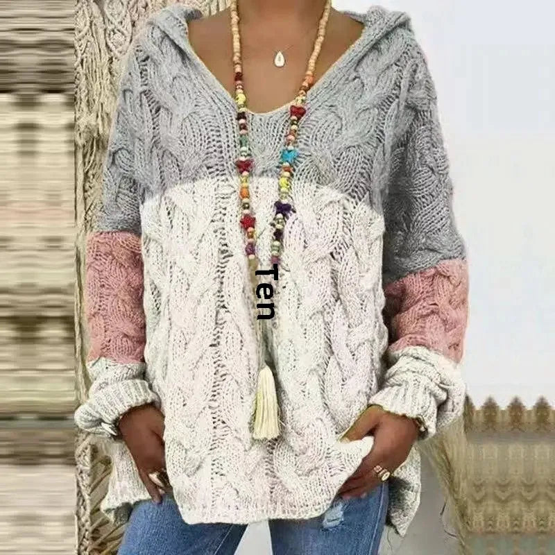 Women's Cable Knit Hooded Sweater - Cozy Pullover (S-5X)