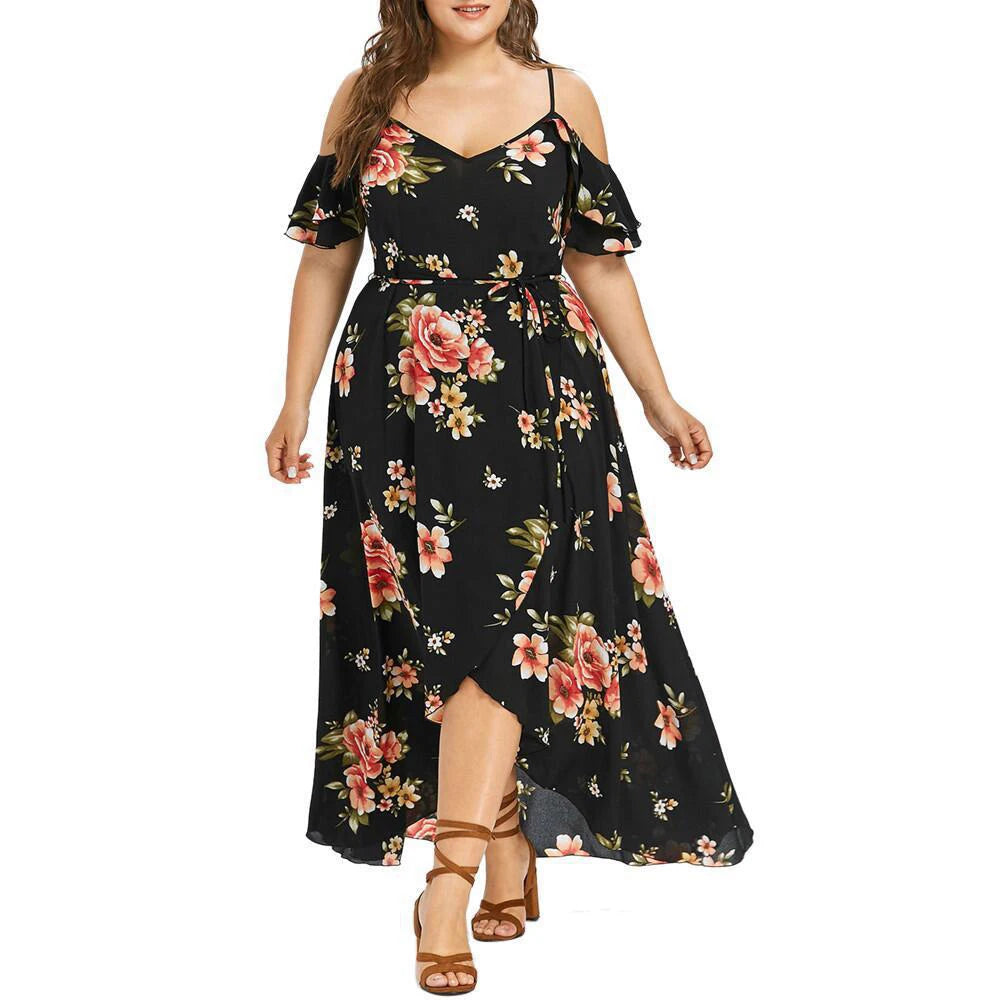 New Fashion Printed Dress for Women Summer Flower Print Plus Size Loose Fit Sling Dress