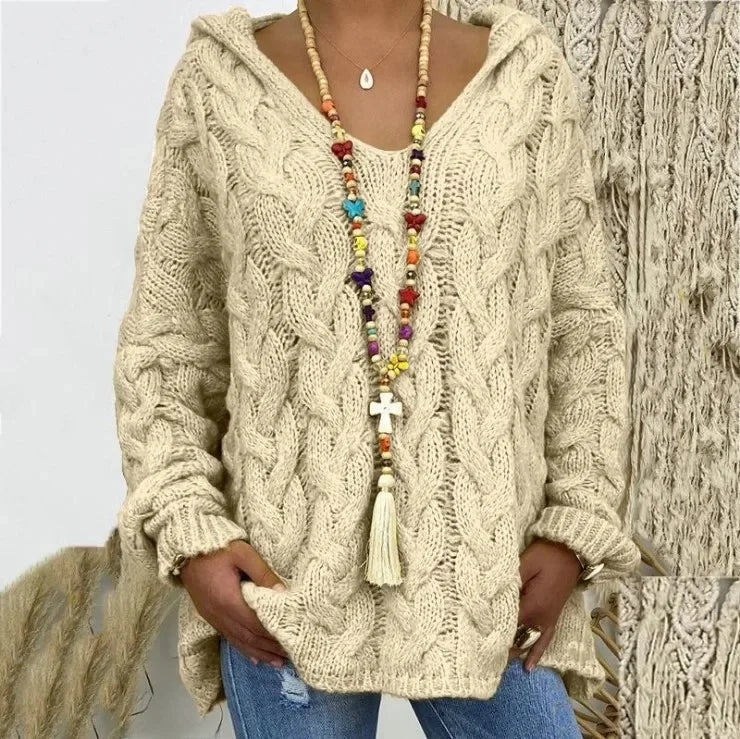 Women's Cable Knit Hooded Sweater - Cozy Pullover (S-5X)