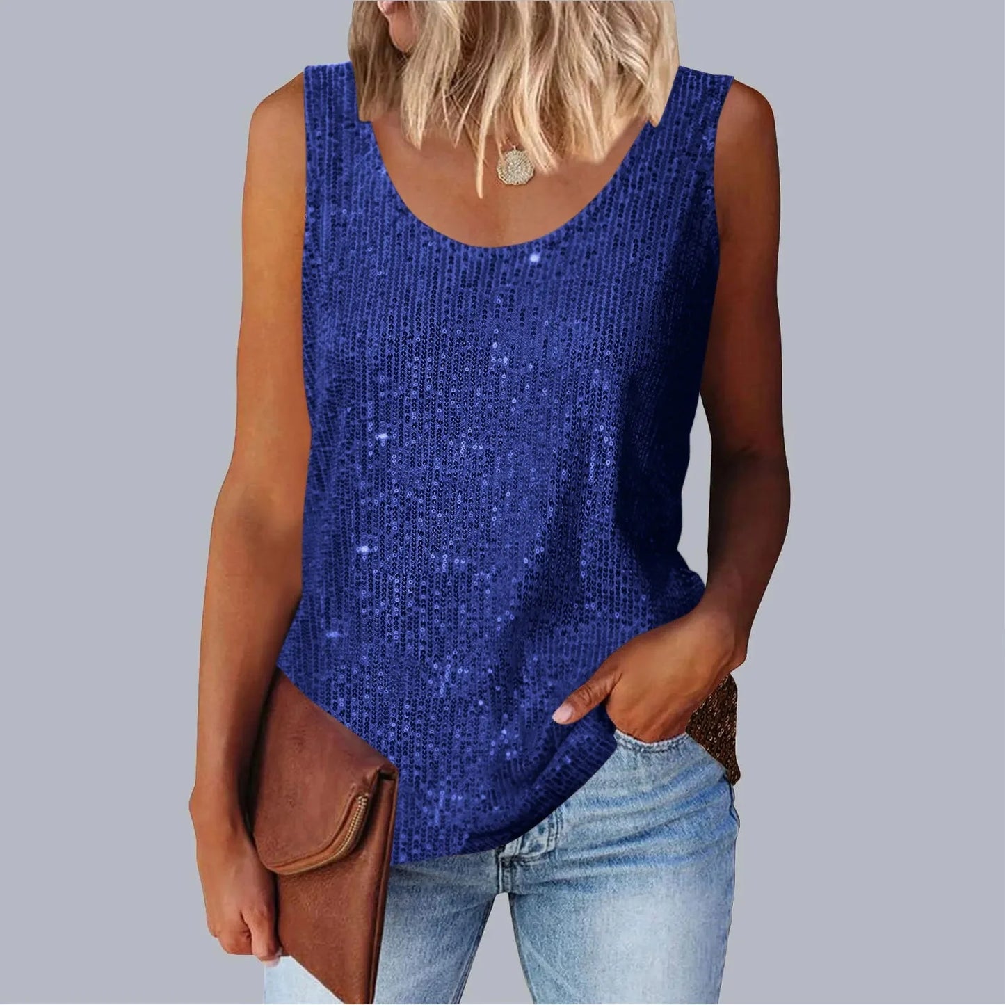 Women's Loose-Fit Round Neck Polyester Decorative Women's Top.  S-2X