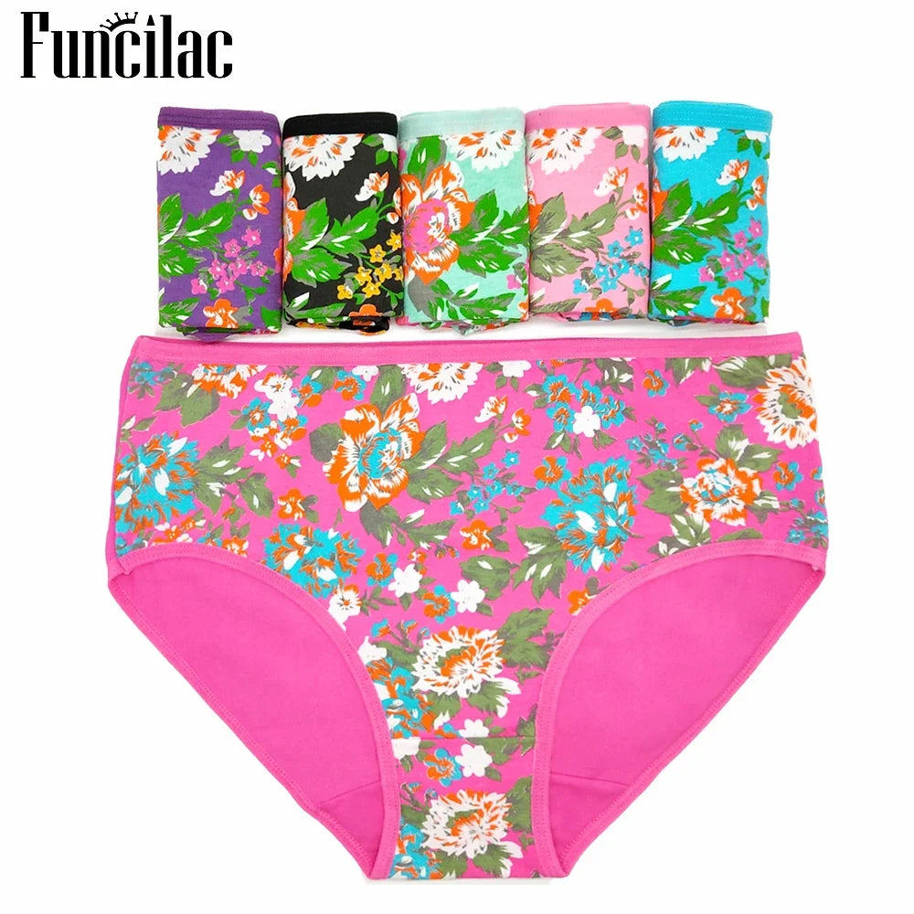 Women's Curvy cotton briefs sexy print Ladies panties big size mid-rise women underwear cotton crotch 2XL 3XL 4XL 6 Pcs/set