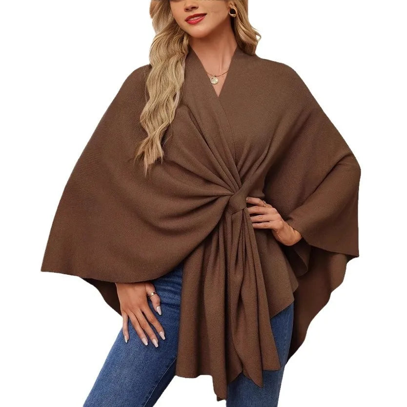 Women's Trendy Autumn And Winter Loose Elegant Shawl Wrap Casual Solid Colour Soft Open Front Poncho.
