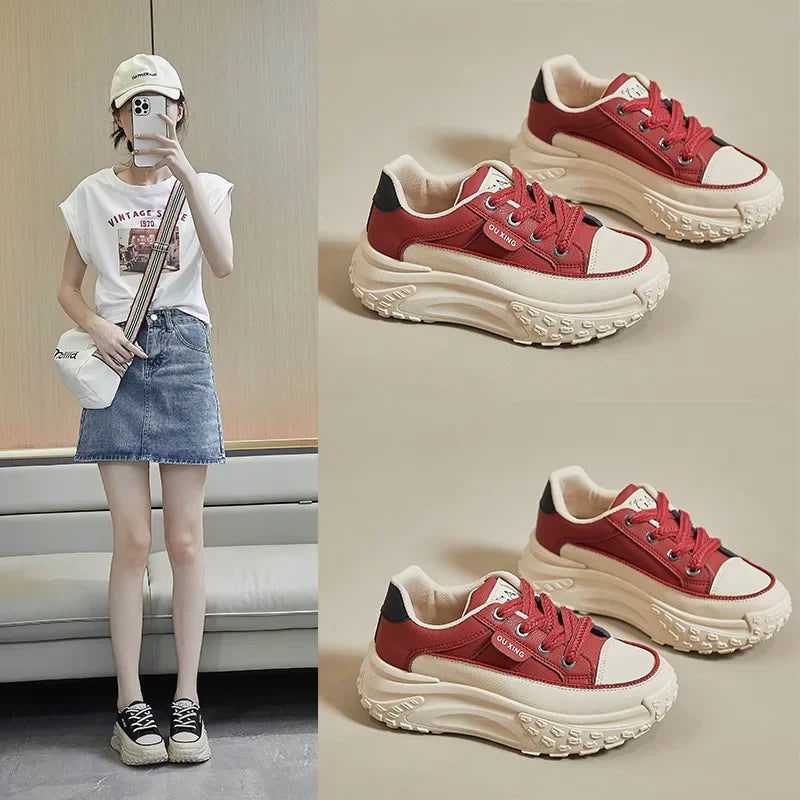 2024 New Model Shoes for Women Wear-resistant and Anti-slip Casual Sports Shoes Thick Sole Adds Height Vulcanized Casual Shoes