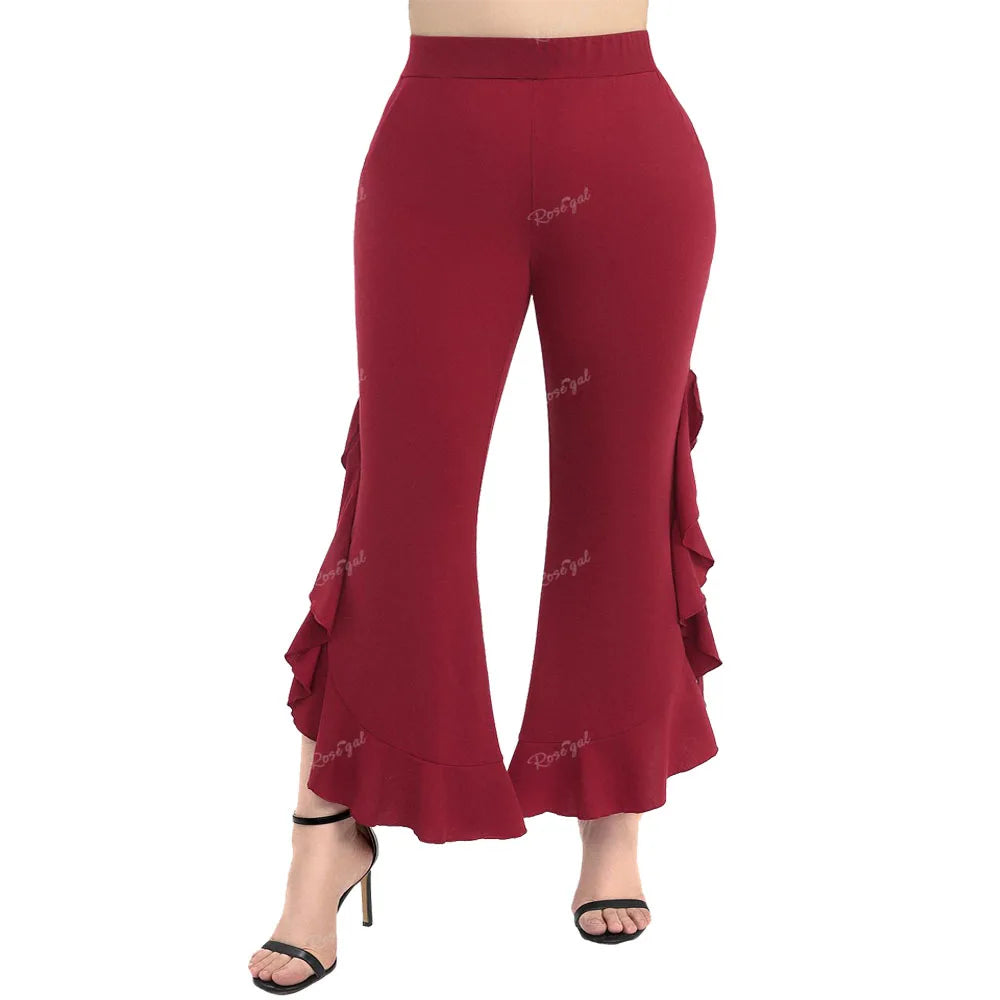 Plus Size Side Lace Up Braided Pocket Pants Red Women's Casual Quality Boot Cut Pant.  L-5X