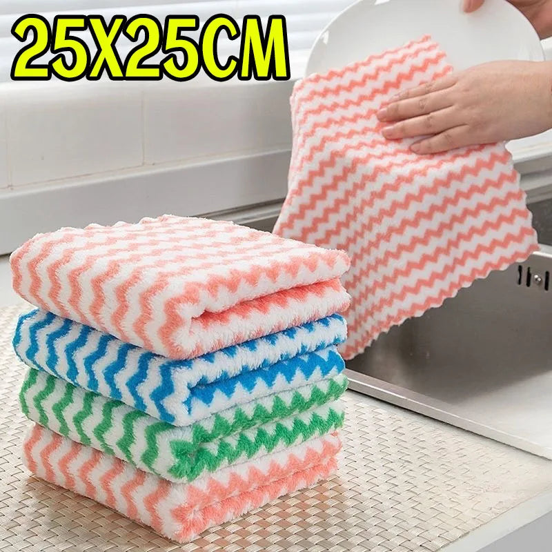 Double-sided Fleece Dishcloths Super Absorbent Cleaning Cloths Scouring Pads Kitchen Washing Dish Rags Glass Windows Wipe Towel