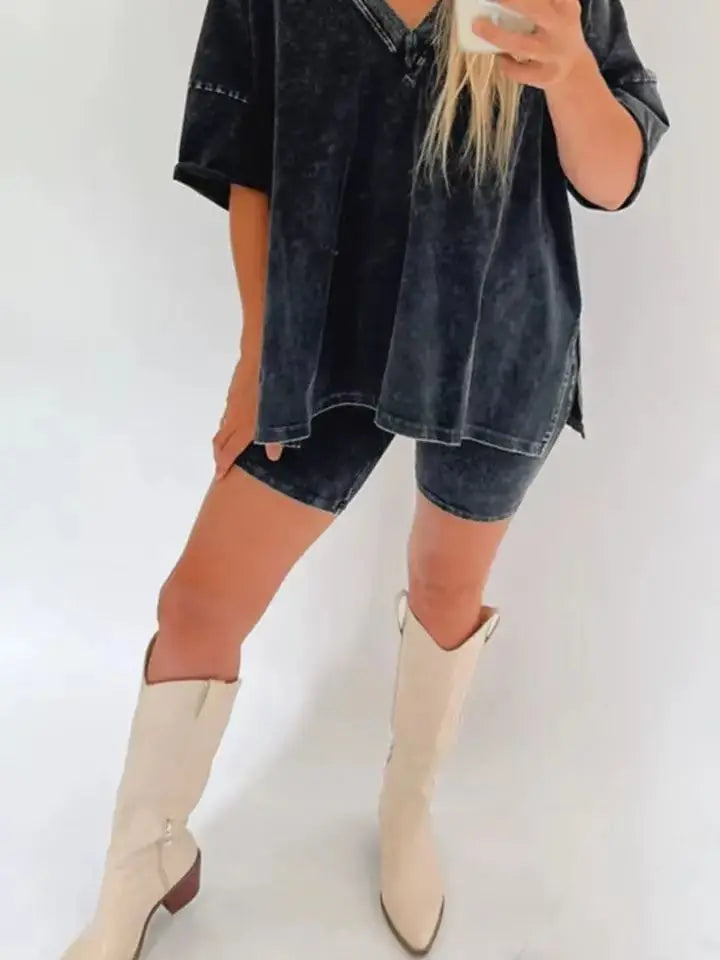 Women's Fashion Loose Solid Colour Casual V-neck Two piece Set.  S-3X