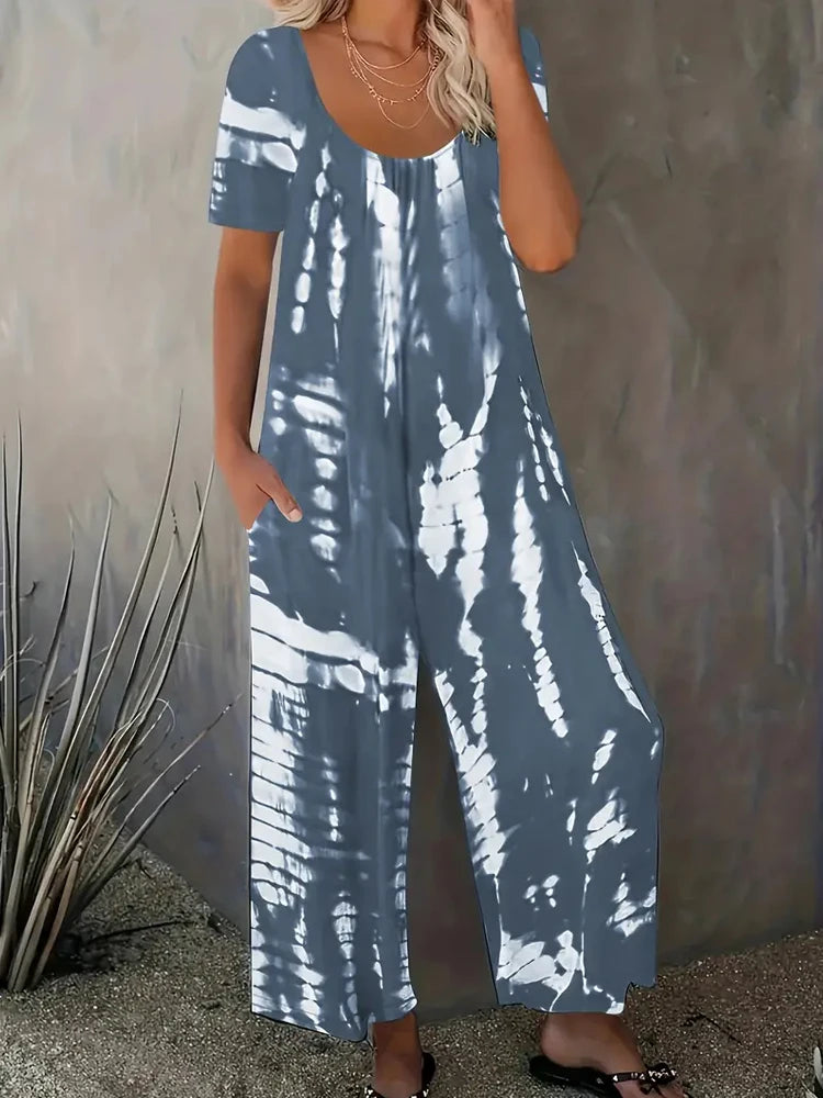 Plus Size XL-5XL Summer Romper Overalls With Pockets Casual Fashion Short Sleeve.