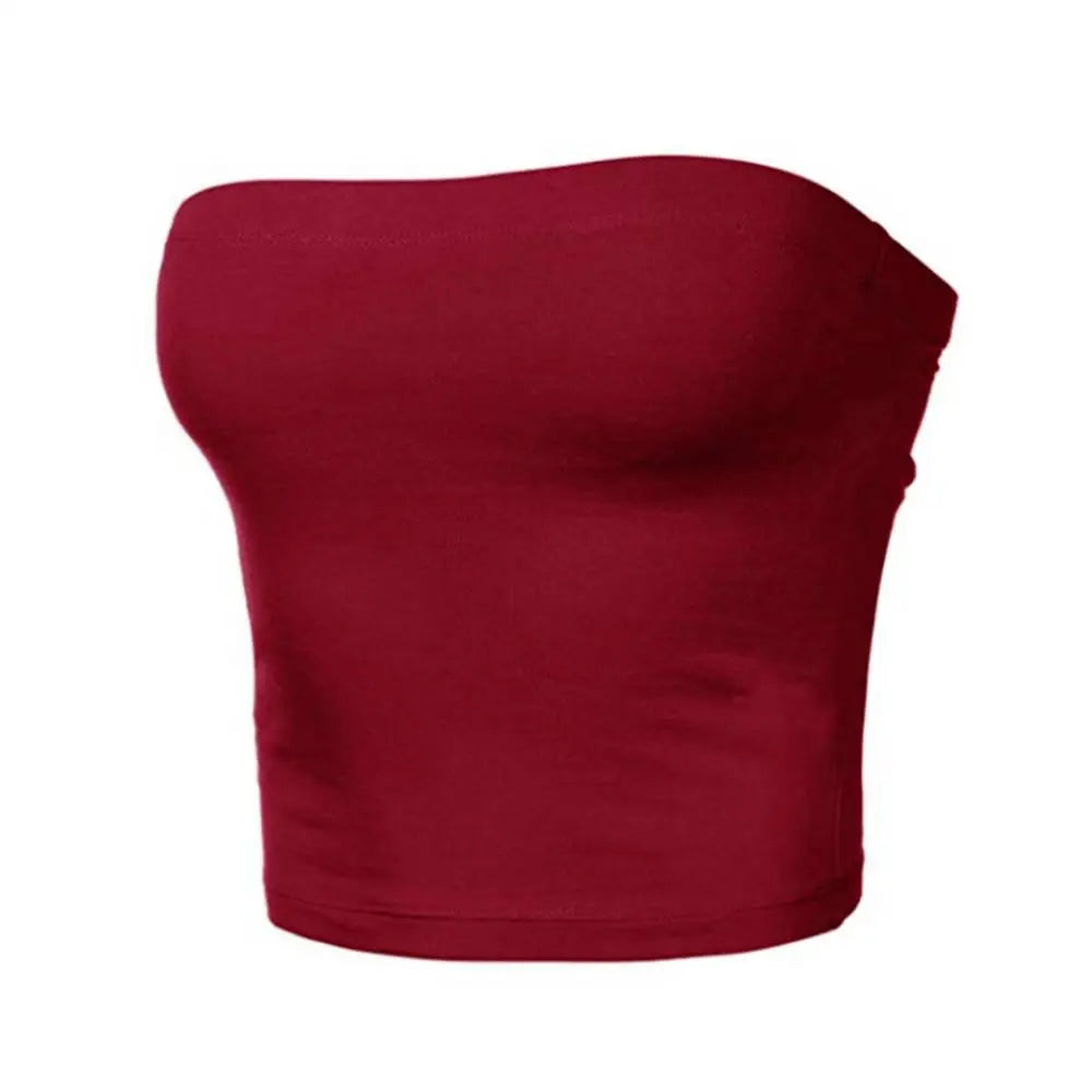 Women's Strapless Top Sexy Sleeveless Crop Top Bandeau Tube Top.  S-XL