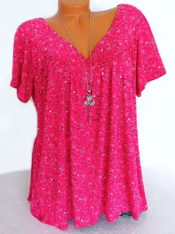 Summer Loose Fit Sleeveless Long V-Neck Ladies Top Floral Print Fashion Top