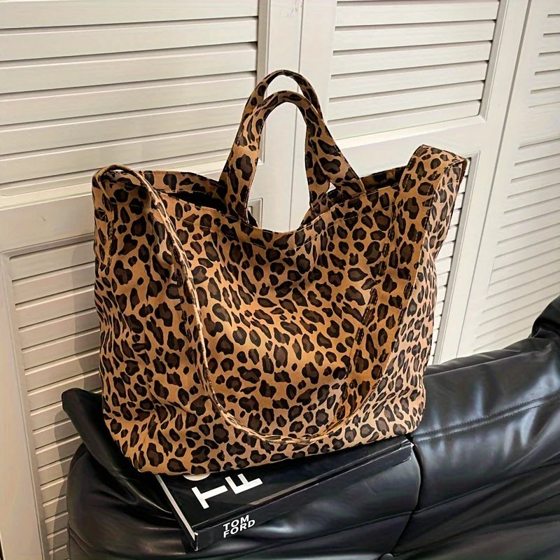 Vintage Leopard Print Women's Bag Large Capacity Canvas Shoulder Bags Daily Commuting Crossbody Bag.