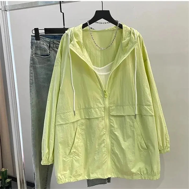 Summer New Fashion Women's Jacket Thin UV Protection Coat 2025 Long Sleeve Hooded Jackets .  M-3X