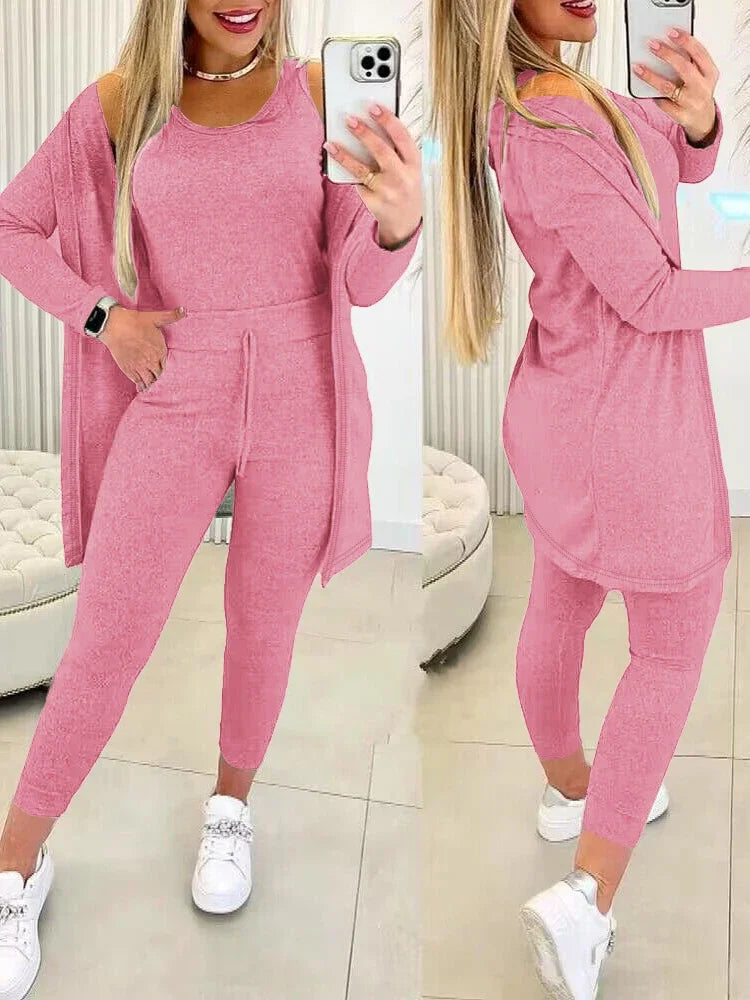 Fall Three Piece Set 2025 Casual Tank Top & Drawstring Pants Set & Coat Matching 3 Pieces Sport Wear.    S-2X