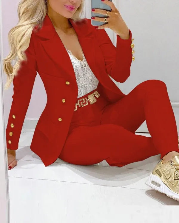 Casual Solid 2 Piece Suit Elegant Long Sleeve Two Piece Set. Size: S-xxL