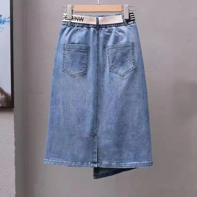 Fashion Irregular Denim Skirt - Women Elastic High Waist Casual S-2X