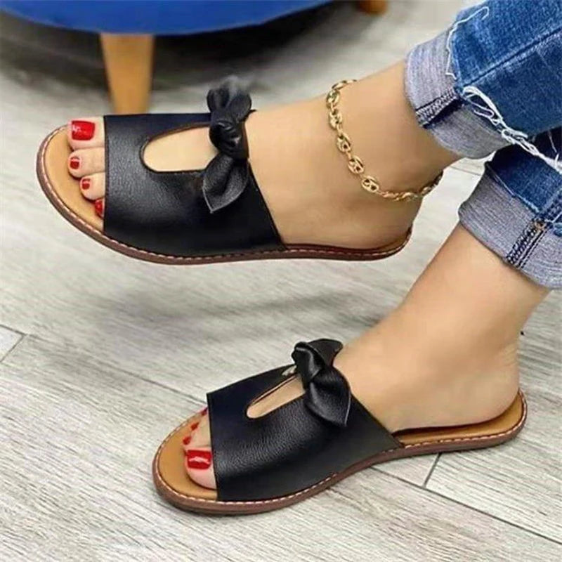 Summer Women Sandals Fashion Bow Slip-On Casual Open Toe Anti-Slip Sandals