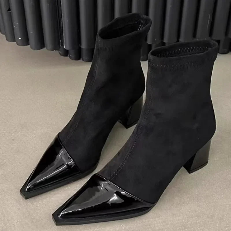 Women's New Autumn Chunky Heel Boot Pointed Suede Anti-slip Wear-resistant Ankle Boots.